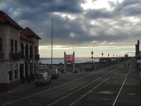 The Ocean City New Jersey boardwalk and beachfront seen on the live webcam