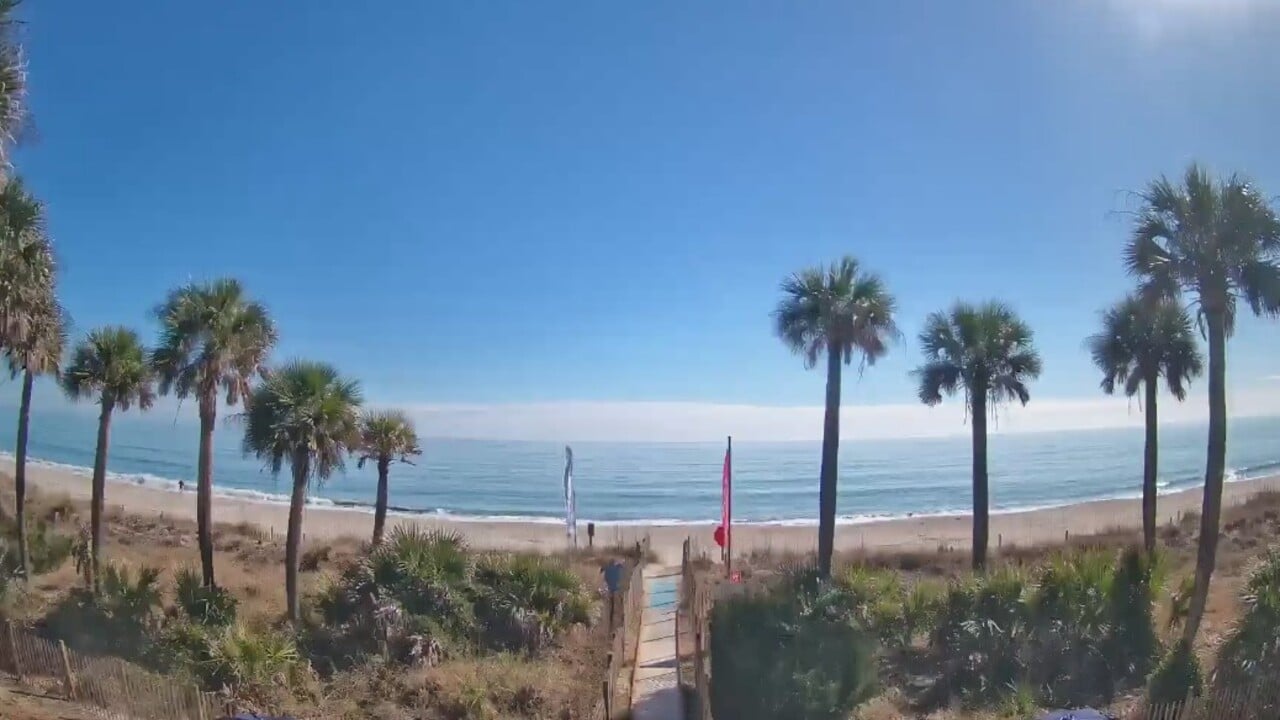 Live webcam view of the shoreline and Atlantic Ocean at Edisto Beach, South Carolina.