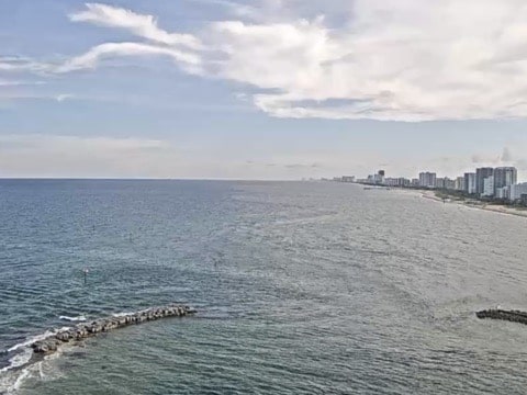 View south from the Hillsboro Inlet lighthouse gallery over jetties and the Florida coast